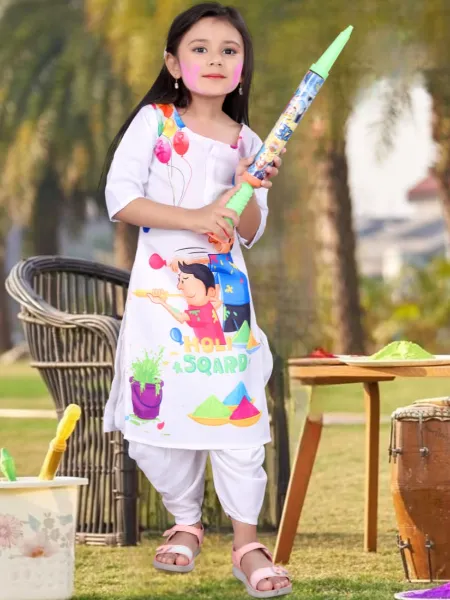 Kids Holi Wear Kurta With Dhoti in Crepe With Print Holi Festival