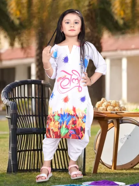 Kids Holi Wear Kurta With Dhoti in Crepe With Print Holi Festival