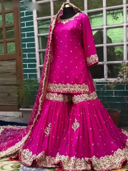 Ramazan Sharara in Pink Color Georgette With Heavy Embroidery Eid Festival Dress