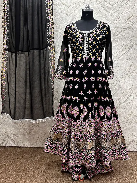 Ramadan Gown in Black Color Georgette With Heavy Sequence Embroidery Work 