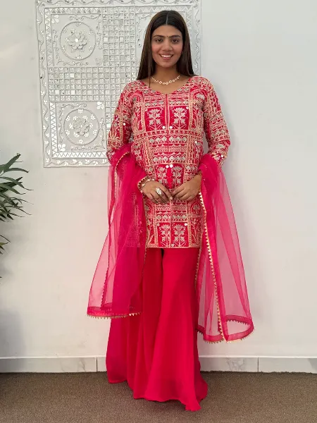 Ramazan Dress With Real Mirror and Embroidery Work in Pink Eid Dress