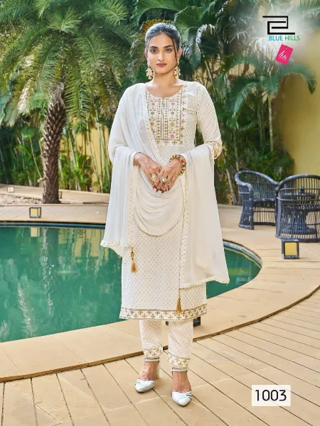 White Kurta Pant & Dupatta for Women in Rayon With Print and Embroidery