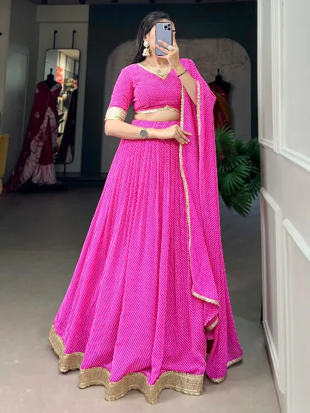 Indian Lehenga Choli in Pink Color Georgette With Digital Print and Lace
