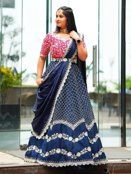 Georgette Designer Blue Bridal Lehenga at Rs 8500 in Kolkata | ID:  17819644930