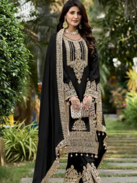 Black Color Eid Suit in Georgette With Sequence Embroidery and Dupatta Ramazan Suit