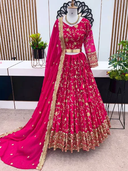 Pink Color Georgette Ready to Wear Lehenga Choli With Sequence Embroidery