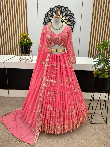 Light Pink Color Bridal Lehenga Choli Ready to Wear Bridal Lehenga in Pink With Heavy Work