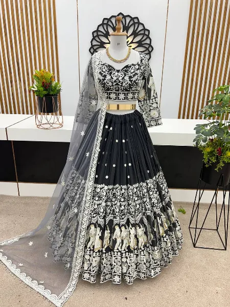 Black Color Bridal Lehenga Choli Ready to Wear Bridal Lehenga in Black With Heavy Work