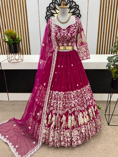 Buy Emani Red Trail Lehenga with Short Veil| Rouje – Rouje