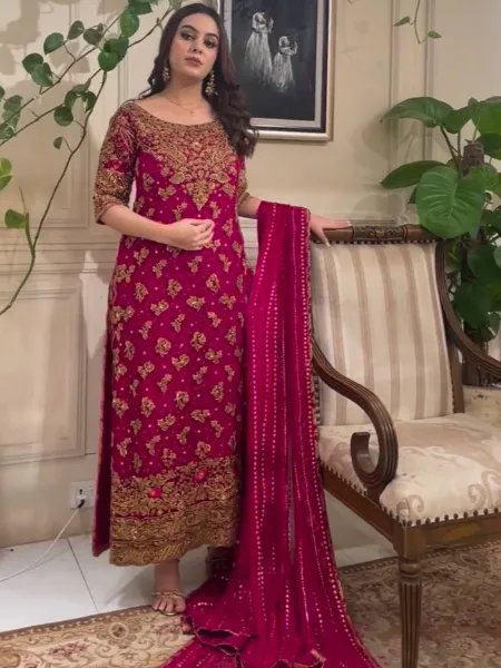 Pink Georgette Pakistani Suit With Sequins Embroidery for Reception Party