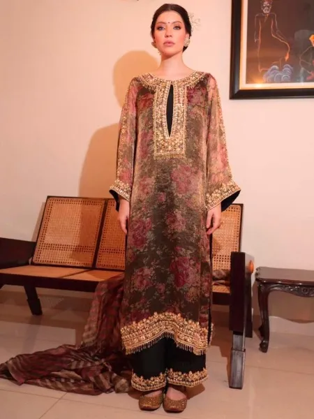 Ramazan Dress With Digital Print and Embroidery Work in Black Eid Dress