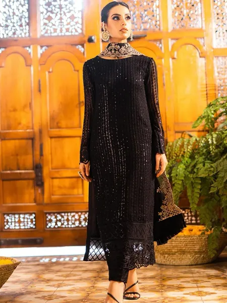 Ramazan Dress With Sequins Embroidery Work in Black Georgette Eid Dress