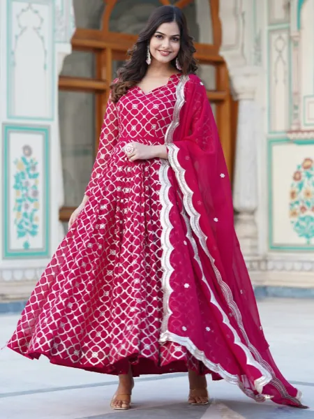 Pink Heavy Gown in Georgette With Dupatta and Sequins Embroidery Work