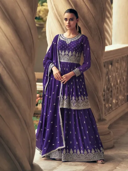 Aashirwad Gulkand Sadaf Top and Skirt in Purple Color With Heavy Embroidery