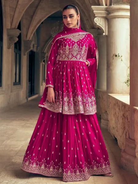 Aashirwad Gulkand Sadaf Top and Skirt in Pink Color With Heavy Embroidery
