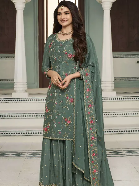 Vinay Fashion Kuleesh Avanti Chinon Embroidery Festive Wear Suits in Green