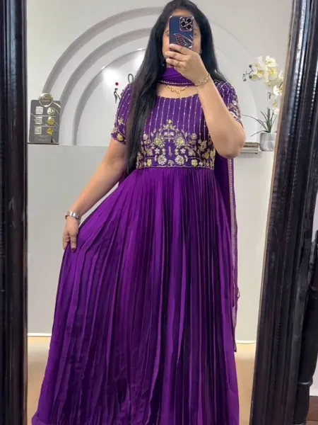 Purple Color Indian Gown With Embroidery Work in Georgette Ready to Wear