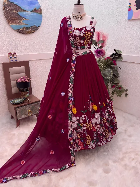 Wedding Lehenga Choli in Pink Engagement Lehenga Choli With Embroidery in Georgette