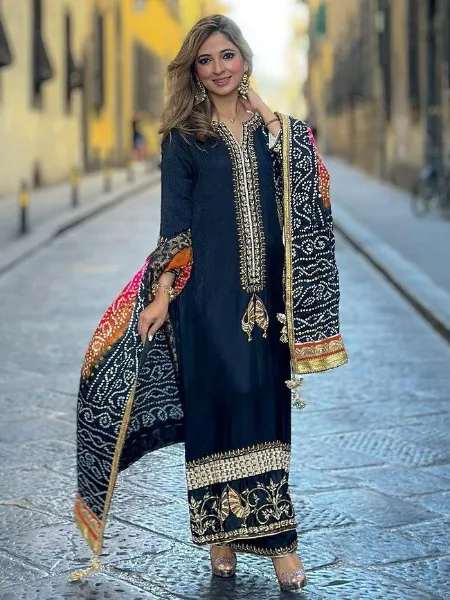 Eid Festival Salwar Kameez in Black Georgette With Embroidery and Sequence