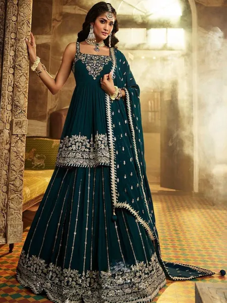 Rama Color Designer Indo Western With Sequence Embroidery and Dupatta