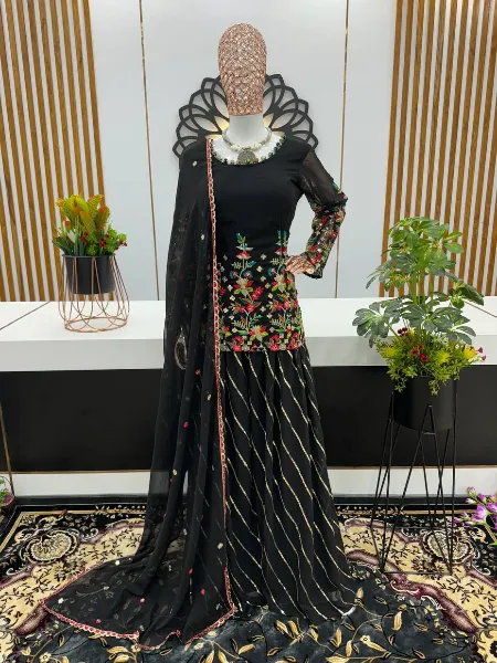 Black Top Palazzo Suit With Heavy Embroidery and Sequence Work With Dupatta