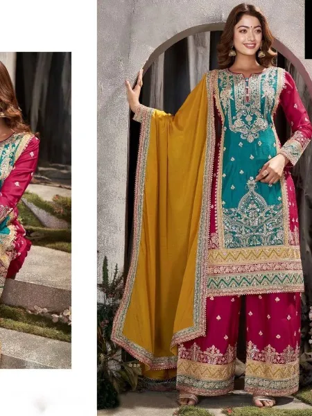 Rama Top With Palazzo Eid Suit With Heavy Embroidery and Sequence Work