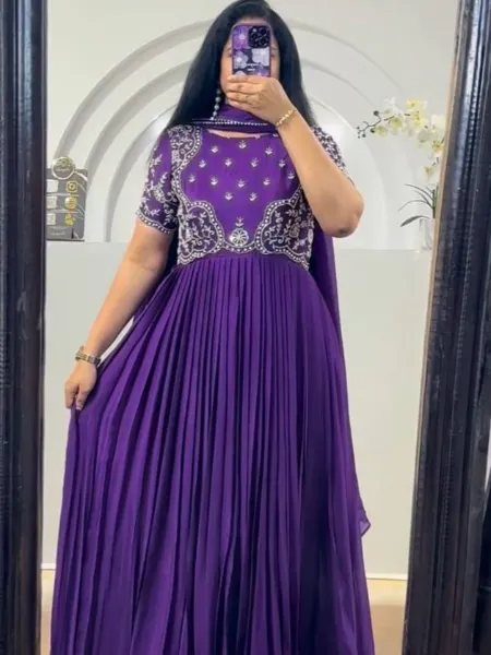 Purple Color Ready to Wear Indian Gown With Embroidery Work in Georgette