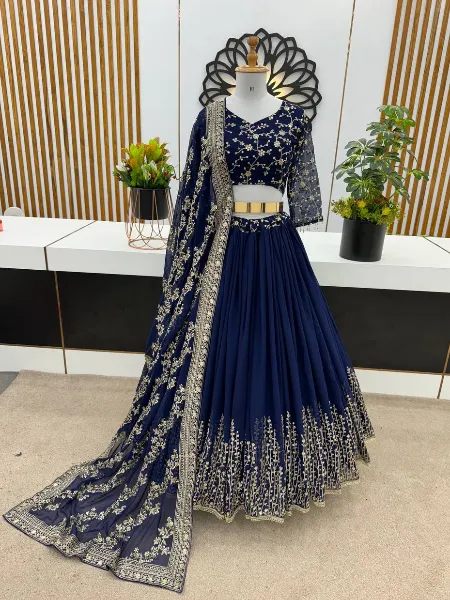Blue Color Georgette Lehenga Choli With Sequence Embroidery Ready to Wear