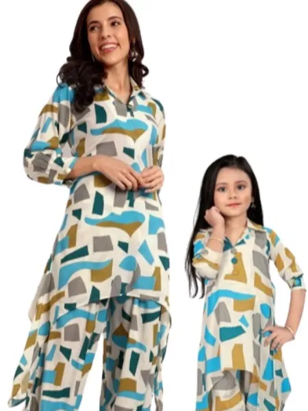 Mother Daughter Combo Dress in Multi Color Rayon Ready to Wear Combo Dress