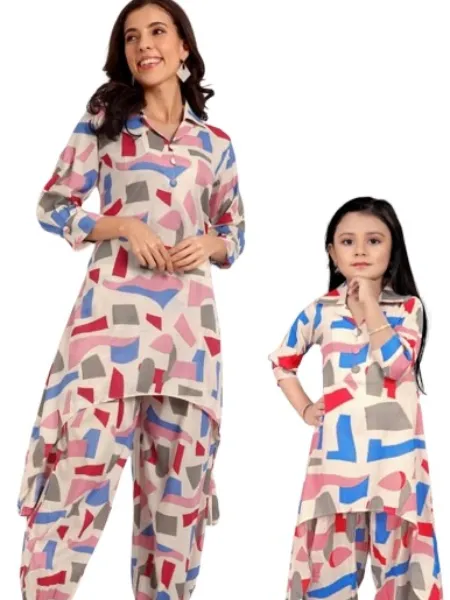 Mother Daughter Combo Dress in Pink Color Rayon Ready to Wear Combo Dress