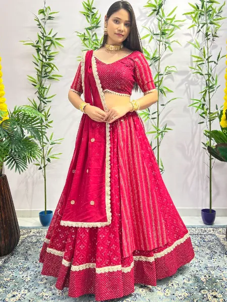 Pink Color Sequence Lehenga Choli in Georgette With Zari Embroidery and Sequins