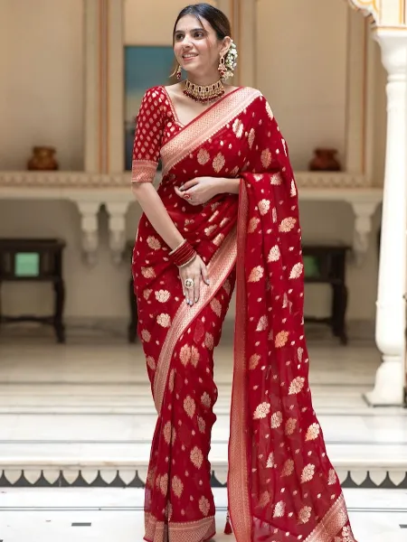 Maroon Soft Cotton Silk Saree With Weaving Work and Blouse South Indian Saree