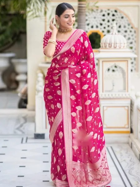 Pink Soft Cotton Silk Saree With Weaving Work and Blouse South Indian Saree