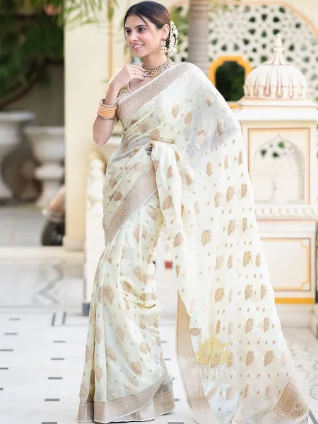 White Soft Cotton Silk Saree With Weaving Work and Blouse South Indian Saree