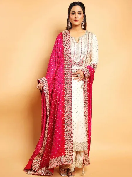 Hina Khan Top With Palazzo Eid Suit With Heavy Embroidery and Sequence Work