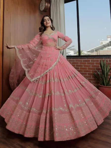 Light Pink Wedding Lehenga Choli in Georgette With Sequence Embroidery Work