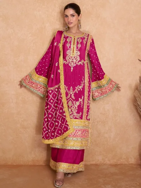 Pakistani Dress in Pink Color Georgette With Sequence Embroidery and Stone