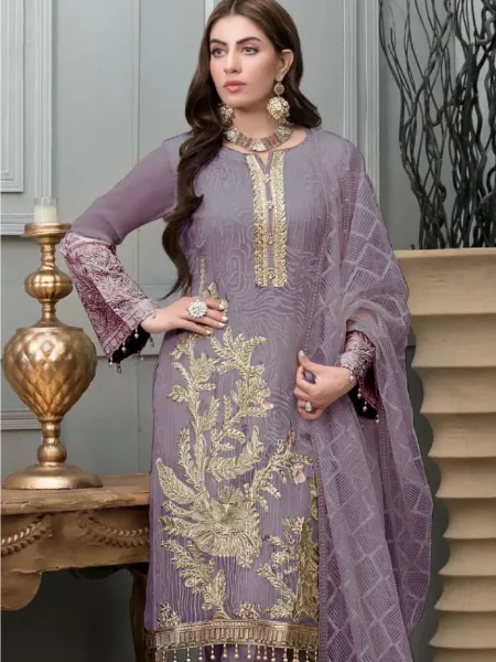 Dark Purple Color Pakistani Dress in Georgette With Sequence and Diamond Work
