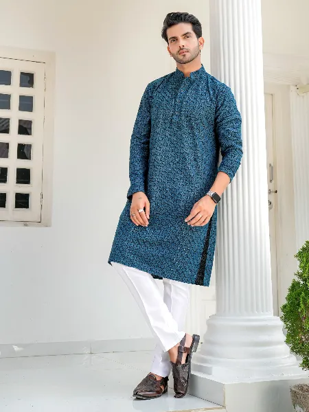 Rama Color Men's Kurta Pajama Set in Rayon With Sequence Embroidery Work