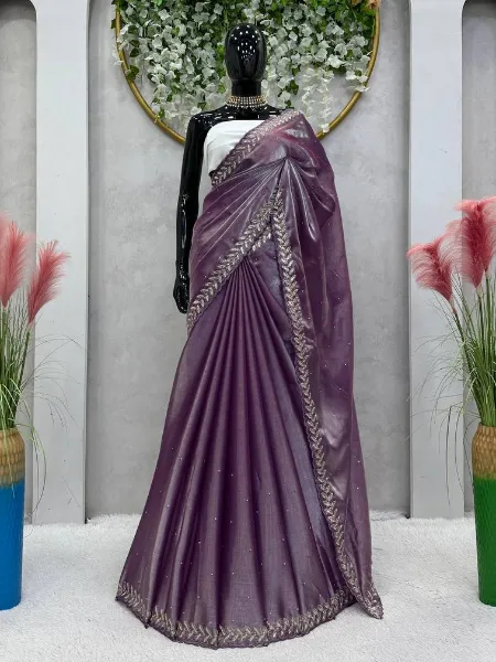 Purple Saree in Jimmy Choo With Thread Sequence Embroidery and Diamond Work