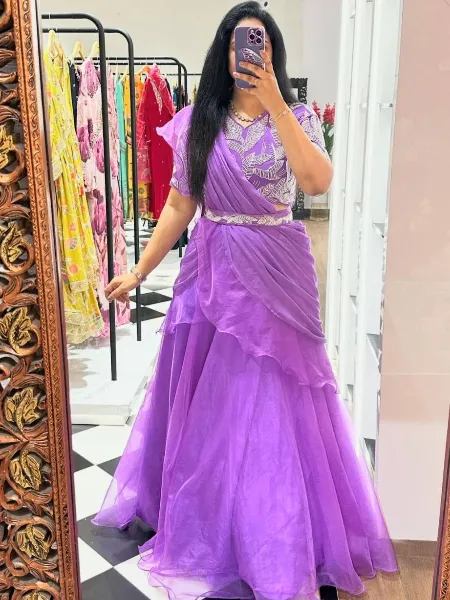 Lavender Ready to Wear Indian Lehenga Choli With Embroidery Work in Organza