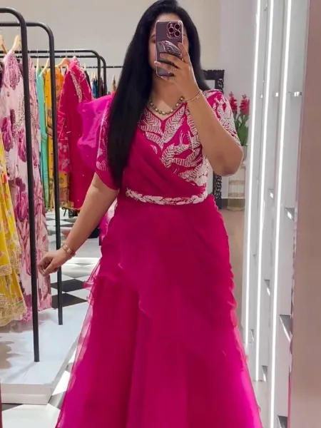 Pink Ready to Wear Indian Lehenga Choli With Embroidery Work in Organza