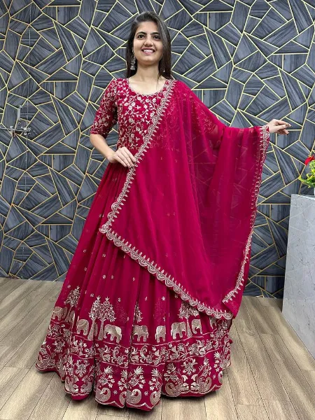 Pink Color Georgette Party Wear Gown With Sequins Embroidery Ready to Wear