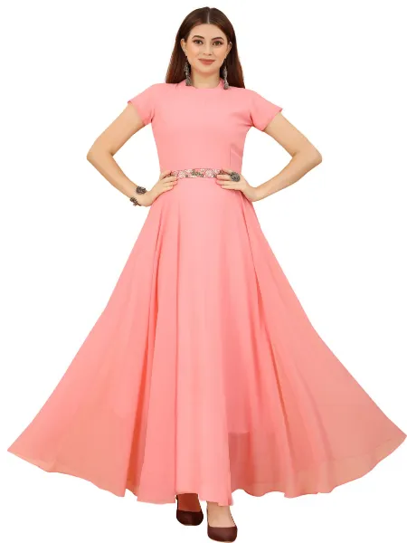 Light Pink Designer Party Wear Gown With Embroidery Ready to Wear Gown