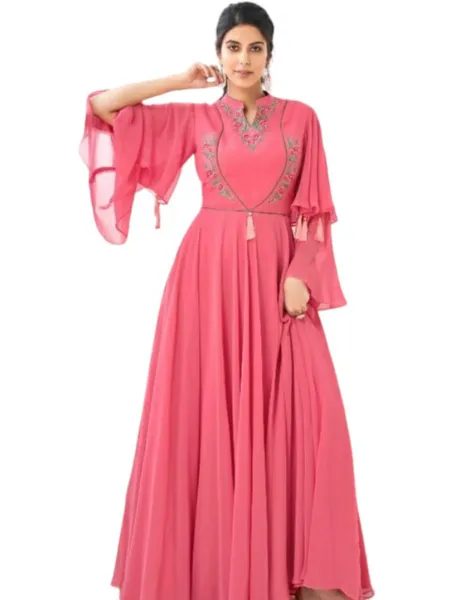 Gajari Party Wear Gown With Embroidery Ready to Wear Gown With Fancy Sleeves