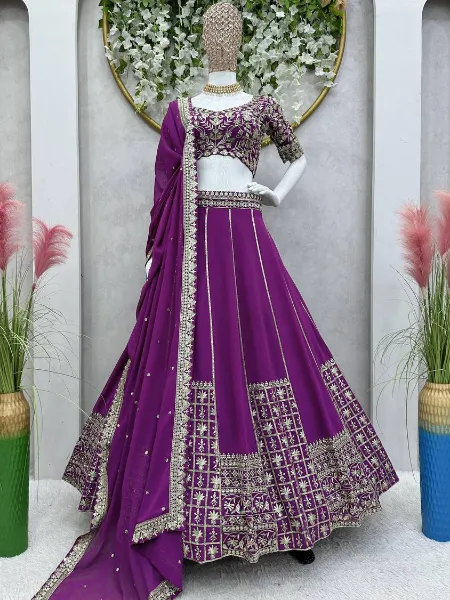 Purple Wedding Lehenga Choli With Heavy Thread and Sequins Embroidery Work