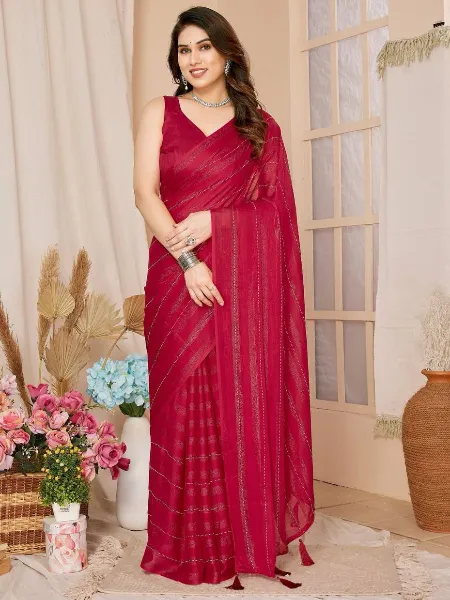 Pink Color Ready to Wear Saree in Rimzim Silk With Zari Work and Blouse