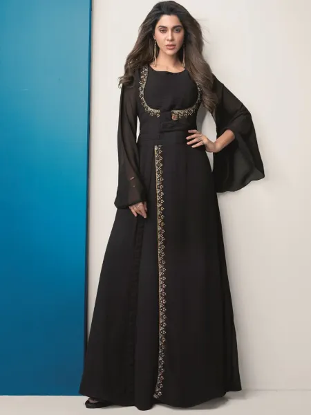 Black Designer Gown With Embroidery Ready to Wear Gown Fancy Gown for Party