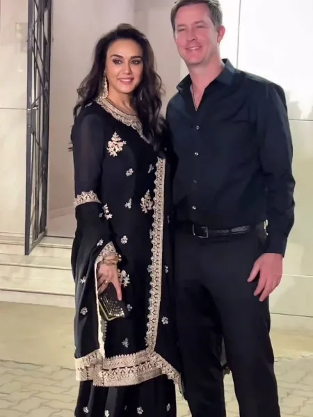 Preity Zinta Eid Dress in Black Georgette With Embroidery Work Bollywood Suit