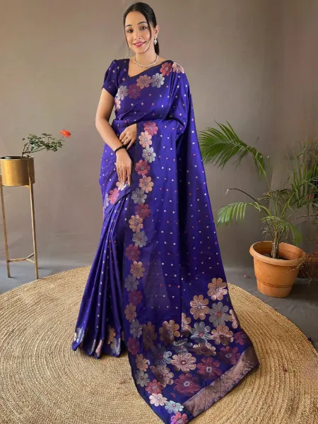 Royal Blue Soft Banarasi Silk Saree With Weaving Work and Blouse Indian Saree
